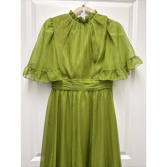 Mac Duggal Size 4 Green 68229 Ruffled Flutter Sleeve Tiered Long Gown Dress $498 - Picture 5 of 10